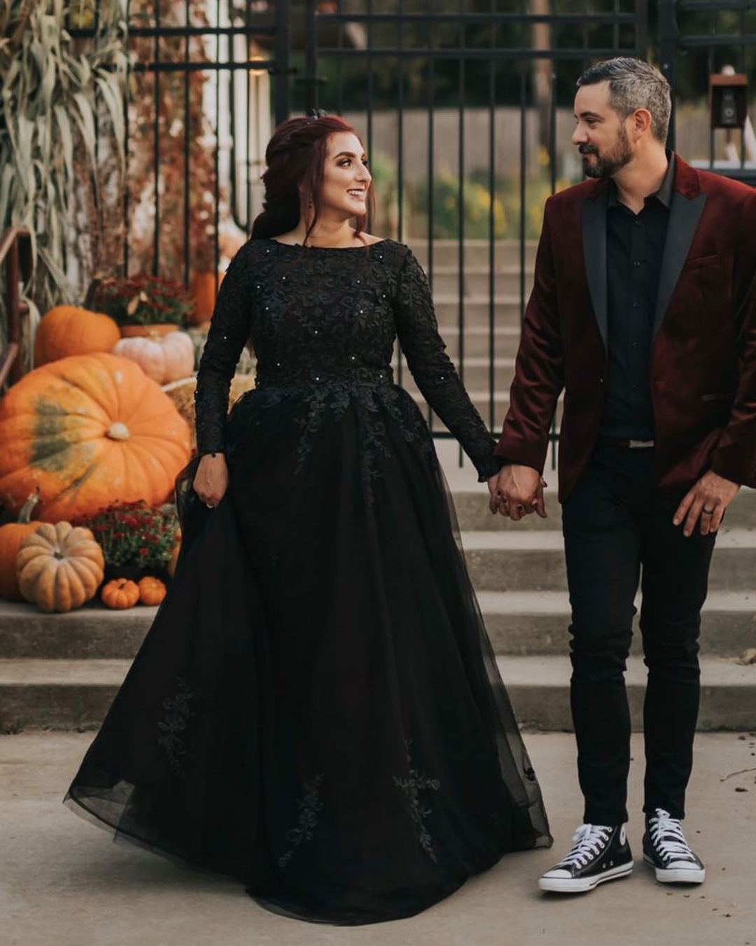 plus size black wedding dress lace with long sleeves modest cocomelody