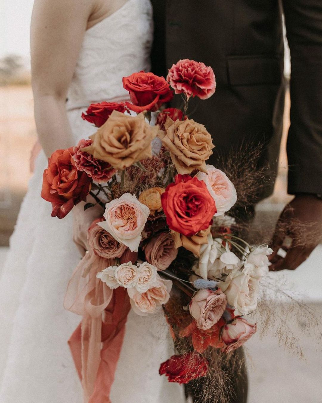 rust wedding flowers cascading bouquets