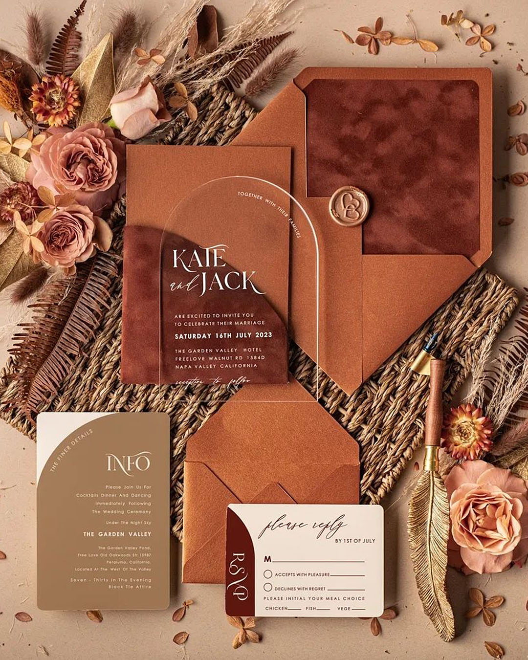 rust wedding invitations simple acrylic invites