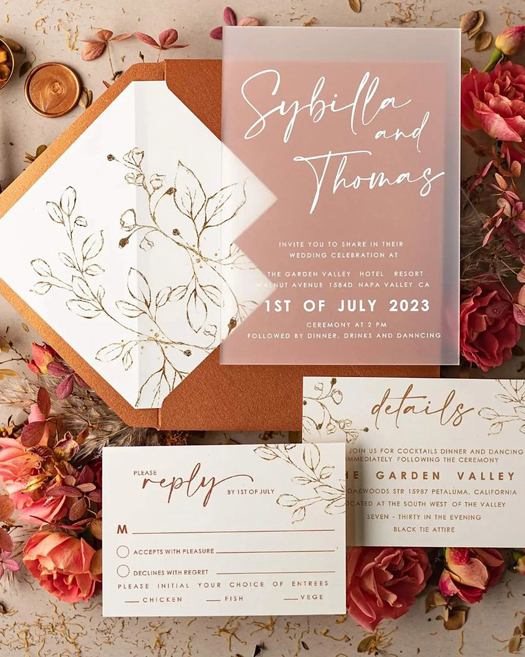 rust wedding invitations simple flowers invites