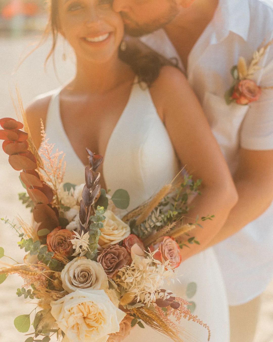 sage rust wedding bouquet bride