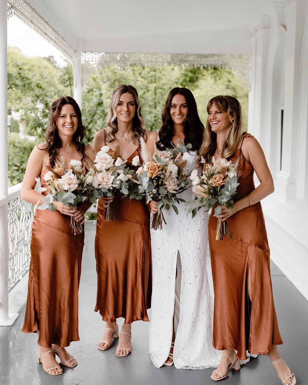 sage rust wedding bridesmaids outfits