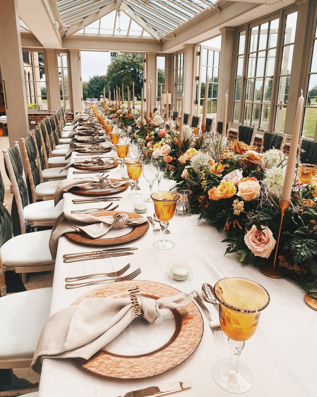 sage rust wedding decor table flowers