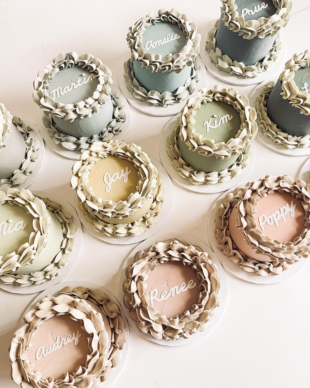 sage rust wedding mini cakes