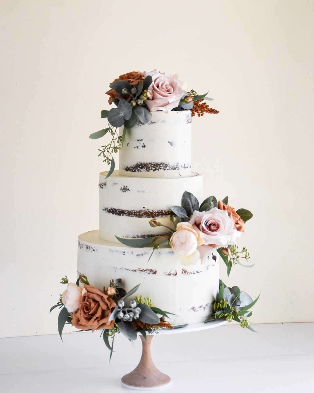 sage rust wedding three layer cake