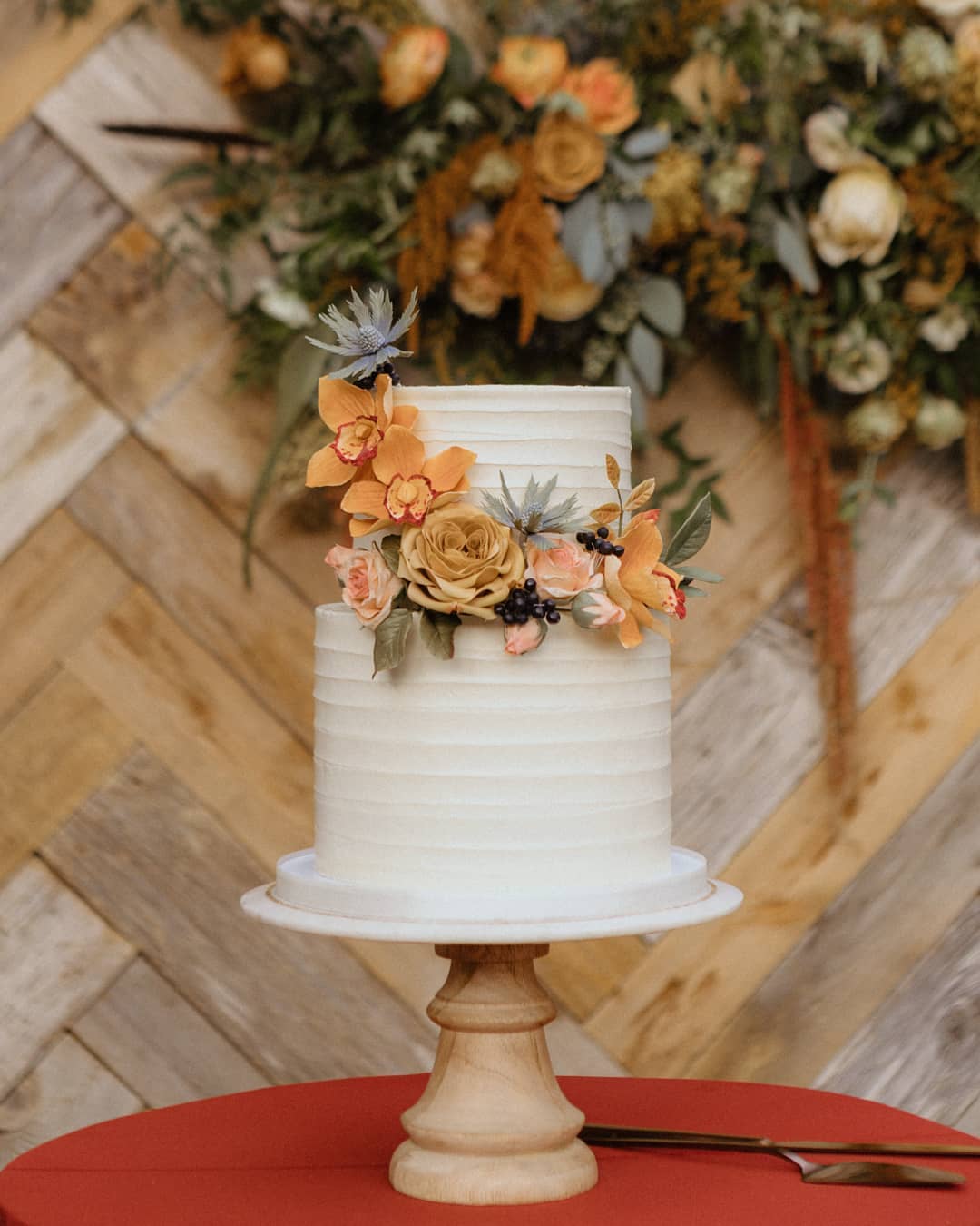sage rust wedding white cake