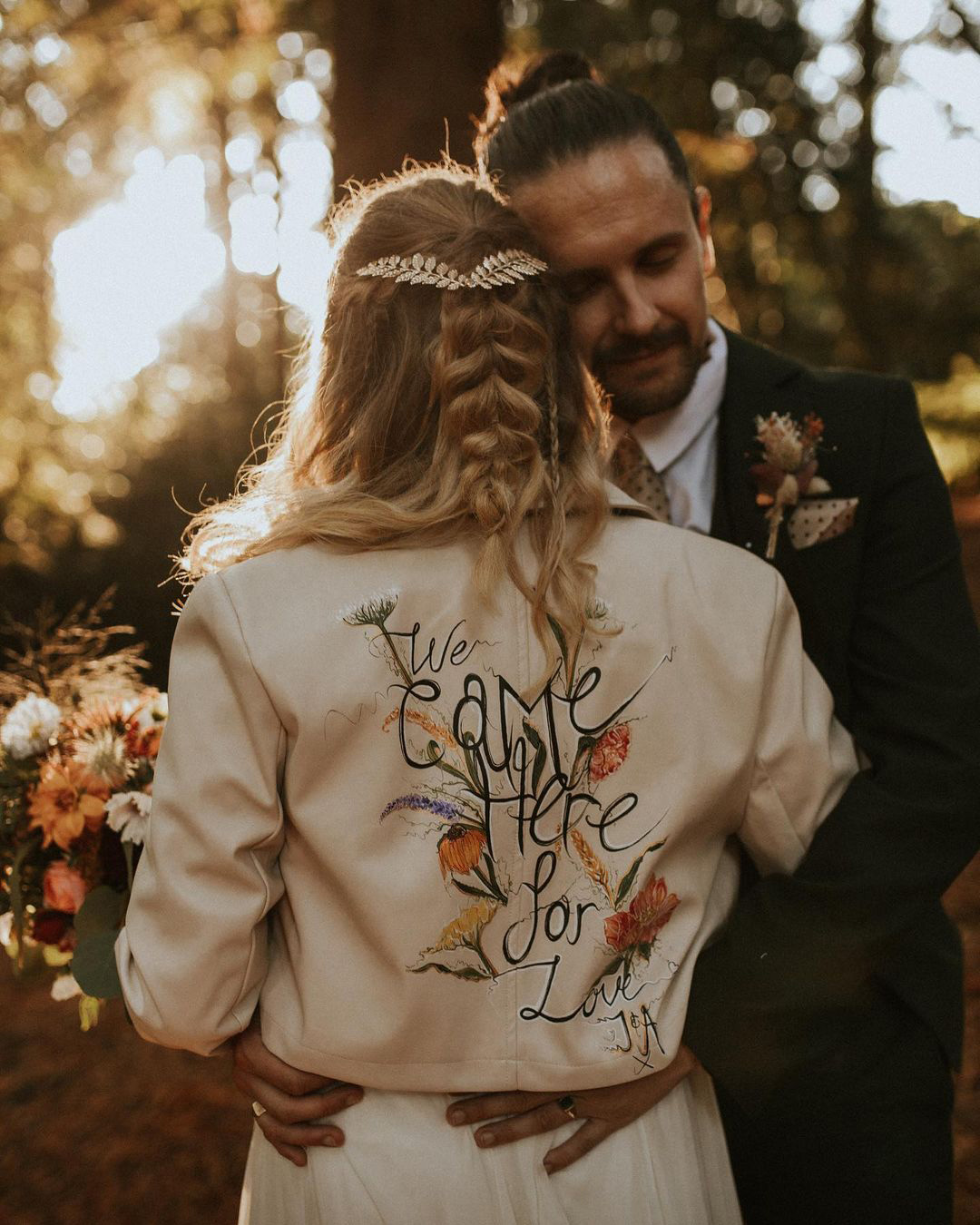 wedding jacket white leather with signatures laura dean photography