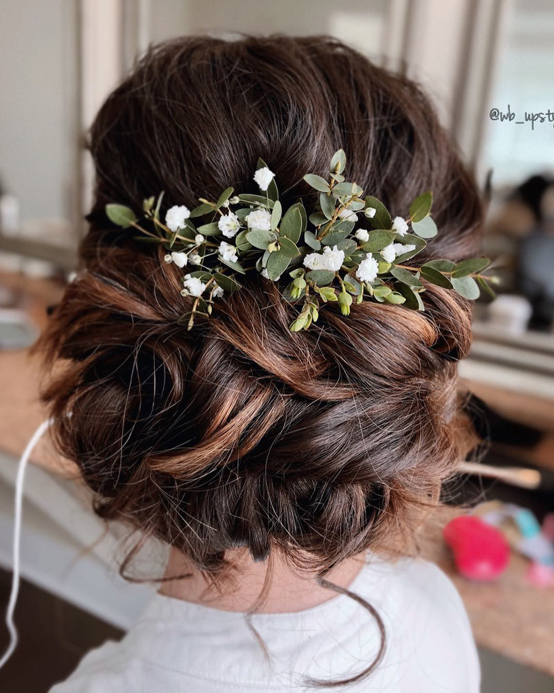 wedding updos low with greenery wb_upstyles