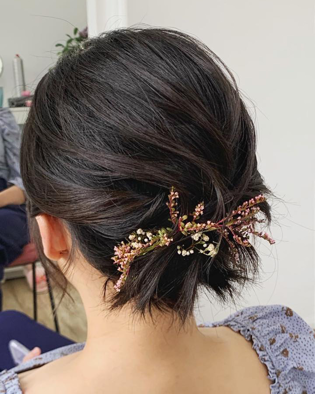 asian wedding hairstyles updo on short hair with branches christinechiamakeup