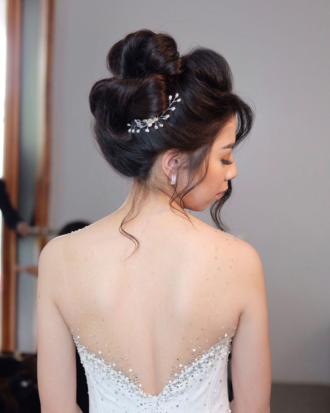 asian wedding hairstyles volume high updo with pins atenikks