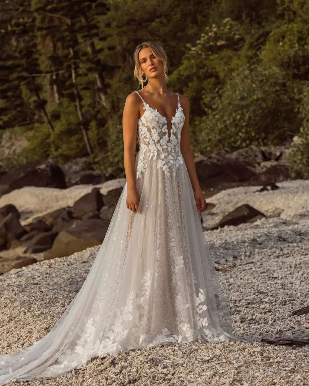 beach best wedding dresses lace with spaghetti straps madi lane