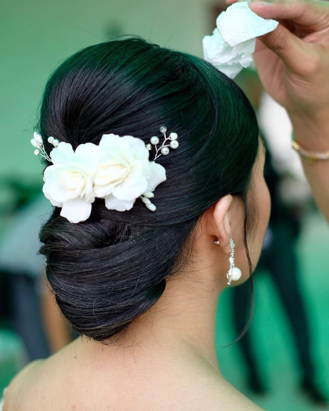 bridal barrette low bun with flower roses clip atenikks