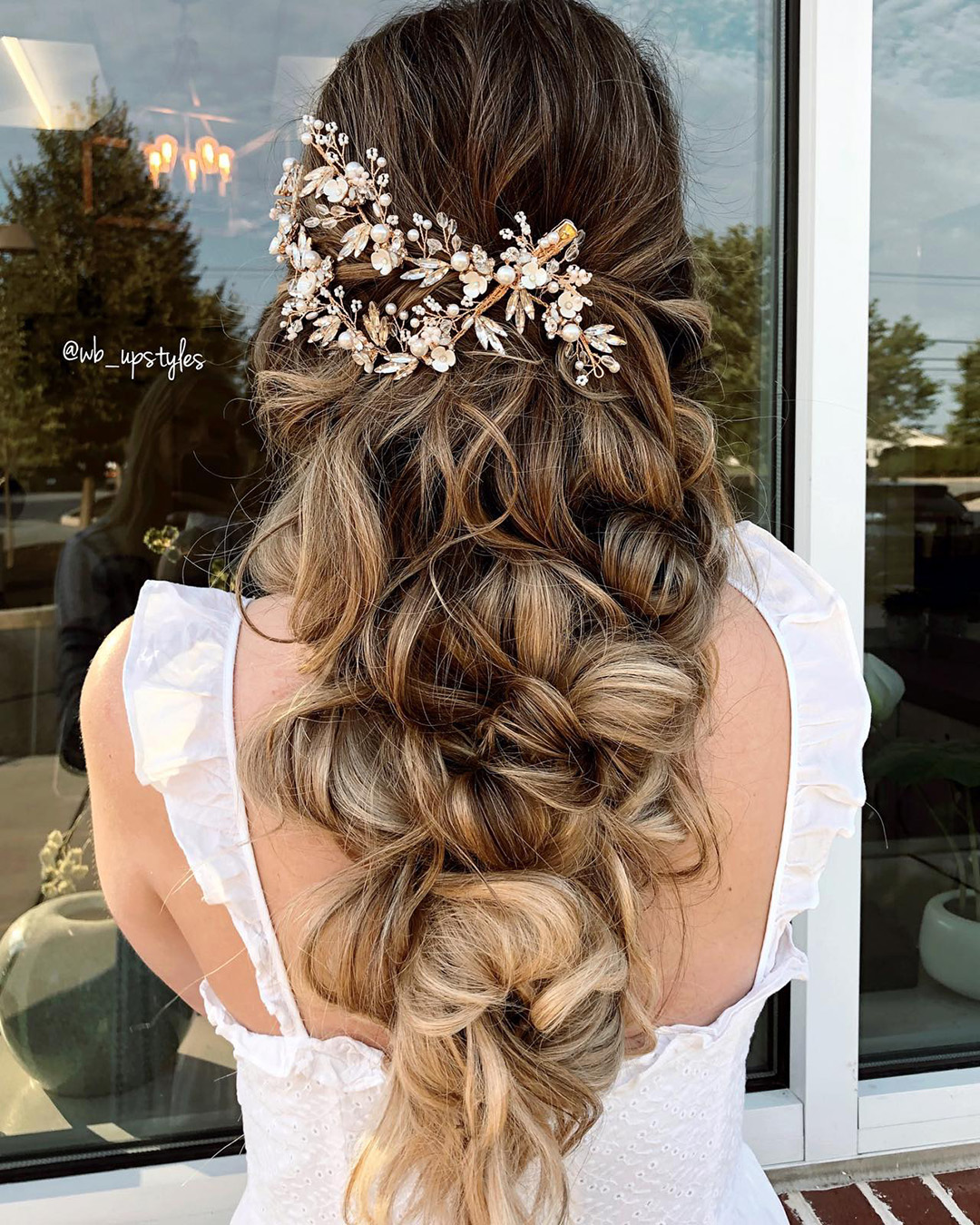 bridal hairpiece elegant half up with wine wb_upstyles