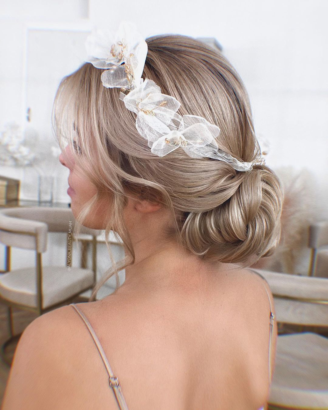 bridal hairpiece low bun with headband flower alyona_beauty_muah