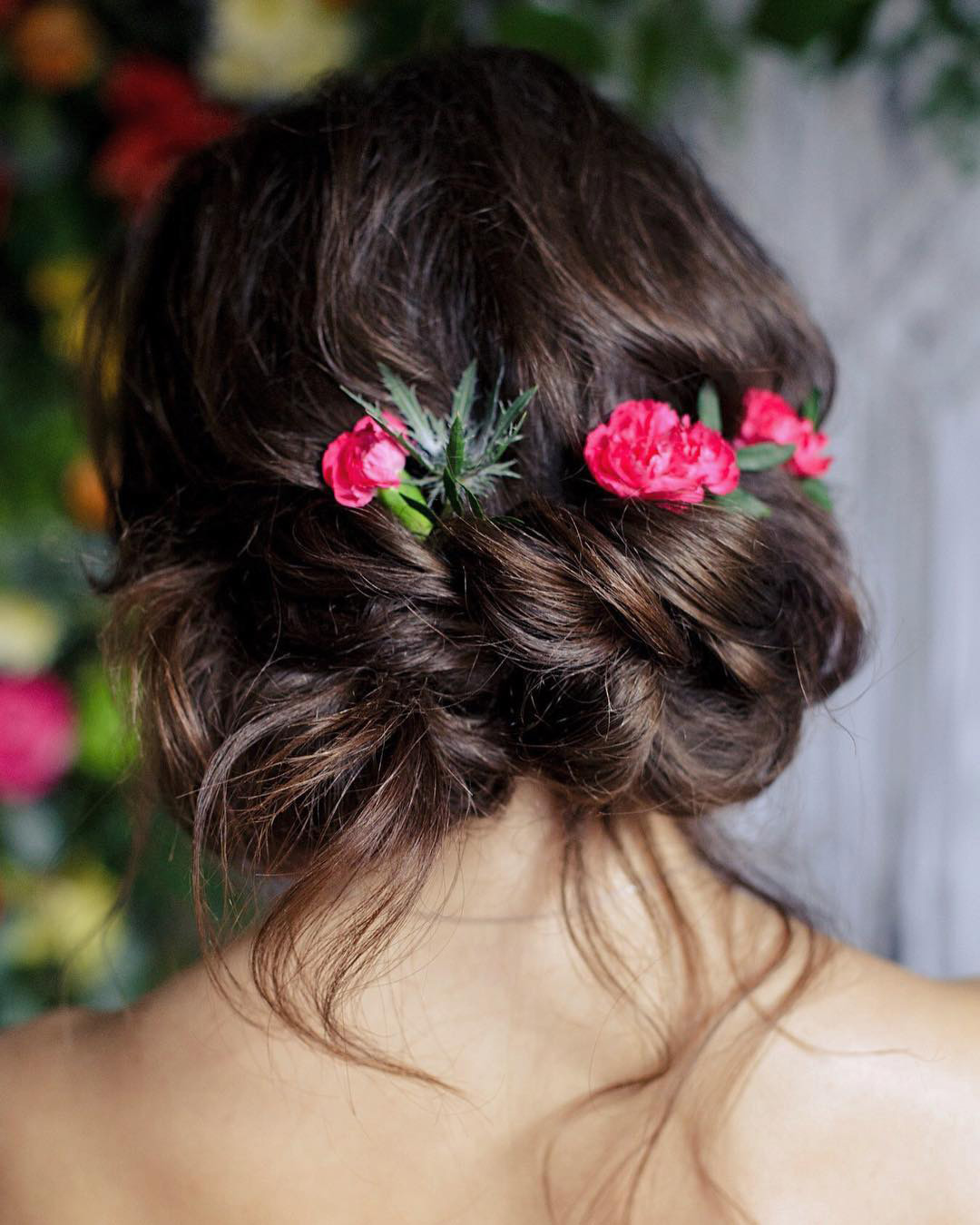 bridal hairpiece rustic low updo with flowers julia_alesionok