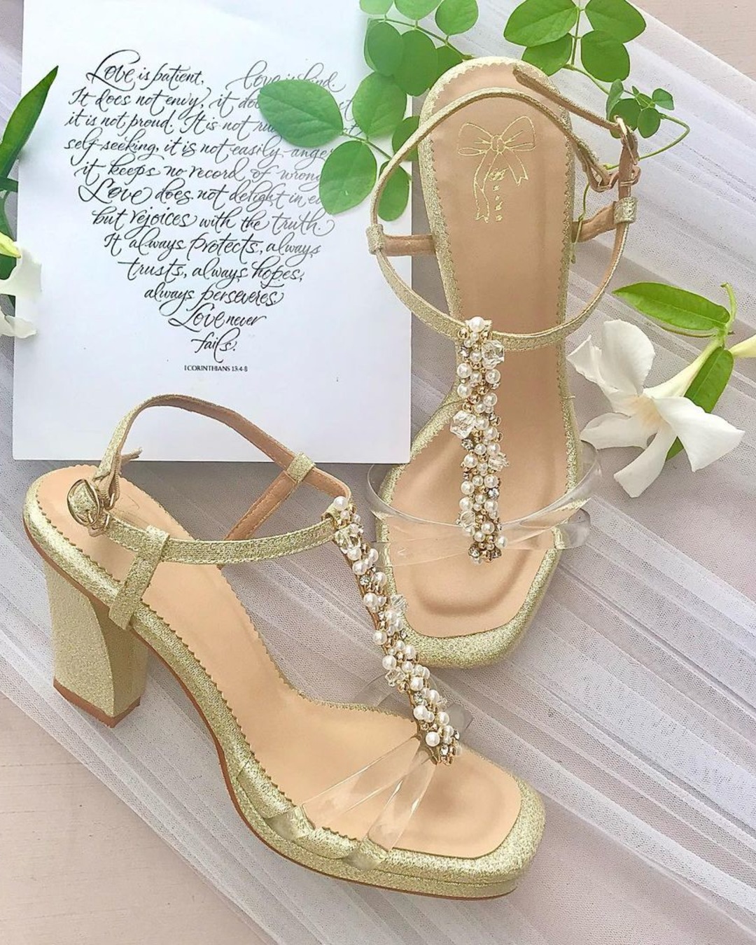clear wedding shoes gold