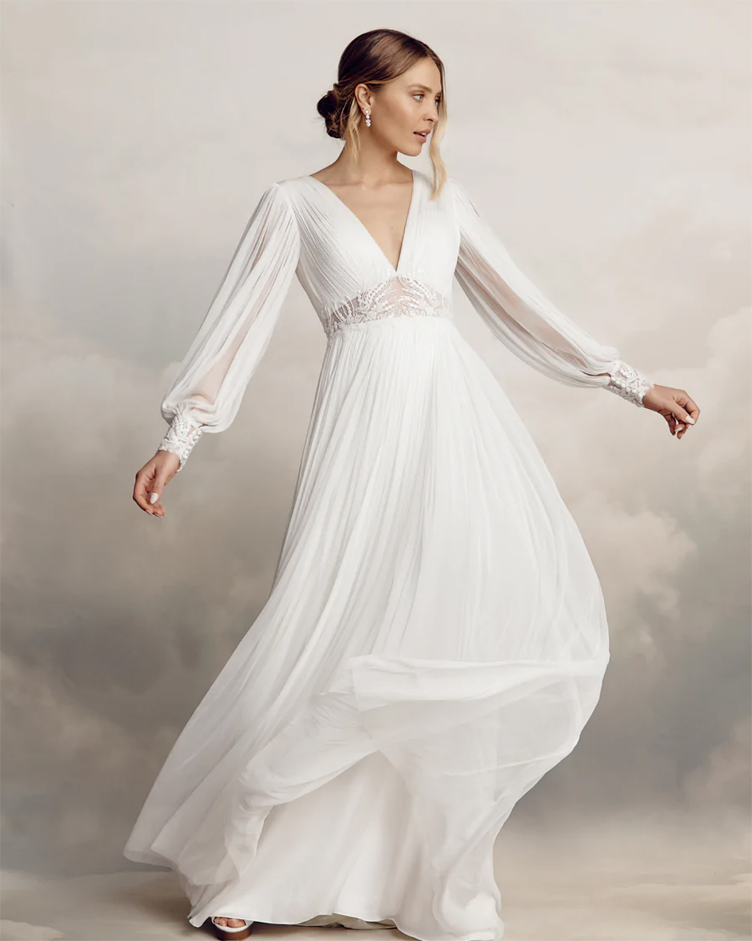 greek wedding dresses a line with long sleeves simple catherinr deane