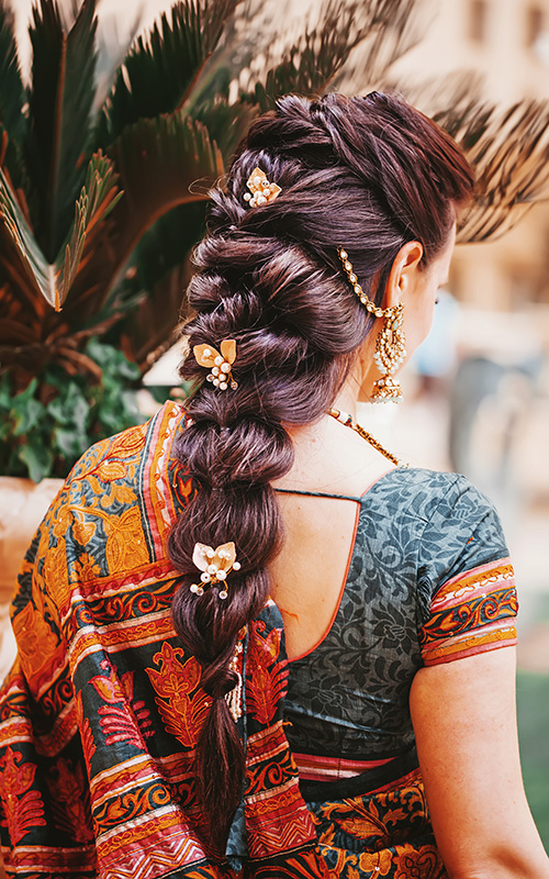 Easy Open Hair & Curly Braided Modern Hairstyle for Lehenga