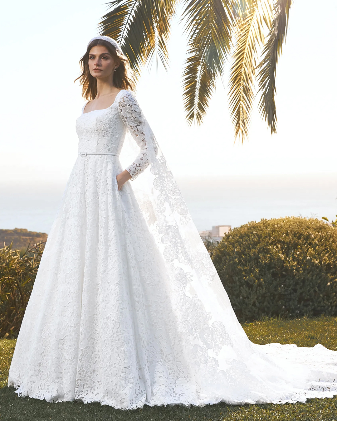 lace wedding dresses a line with long sleeve pronovias