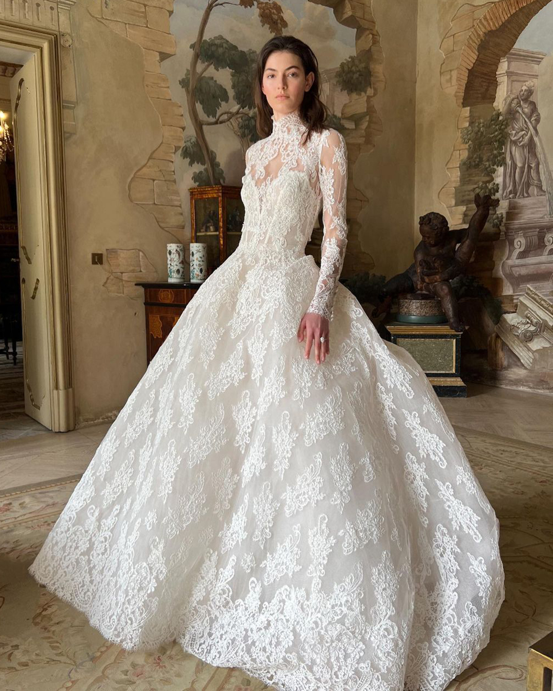 lace wedding dresses ball gown with long sleeves moniquelhuillier