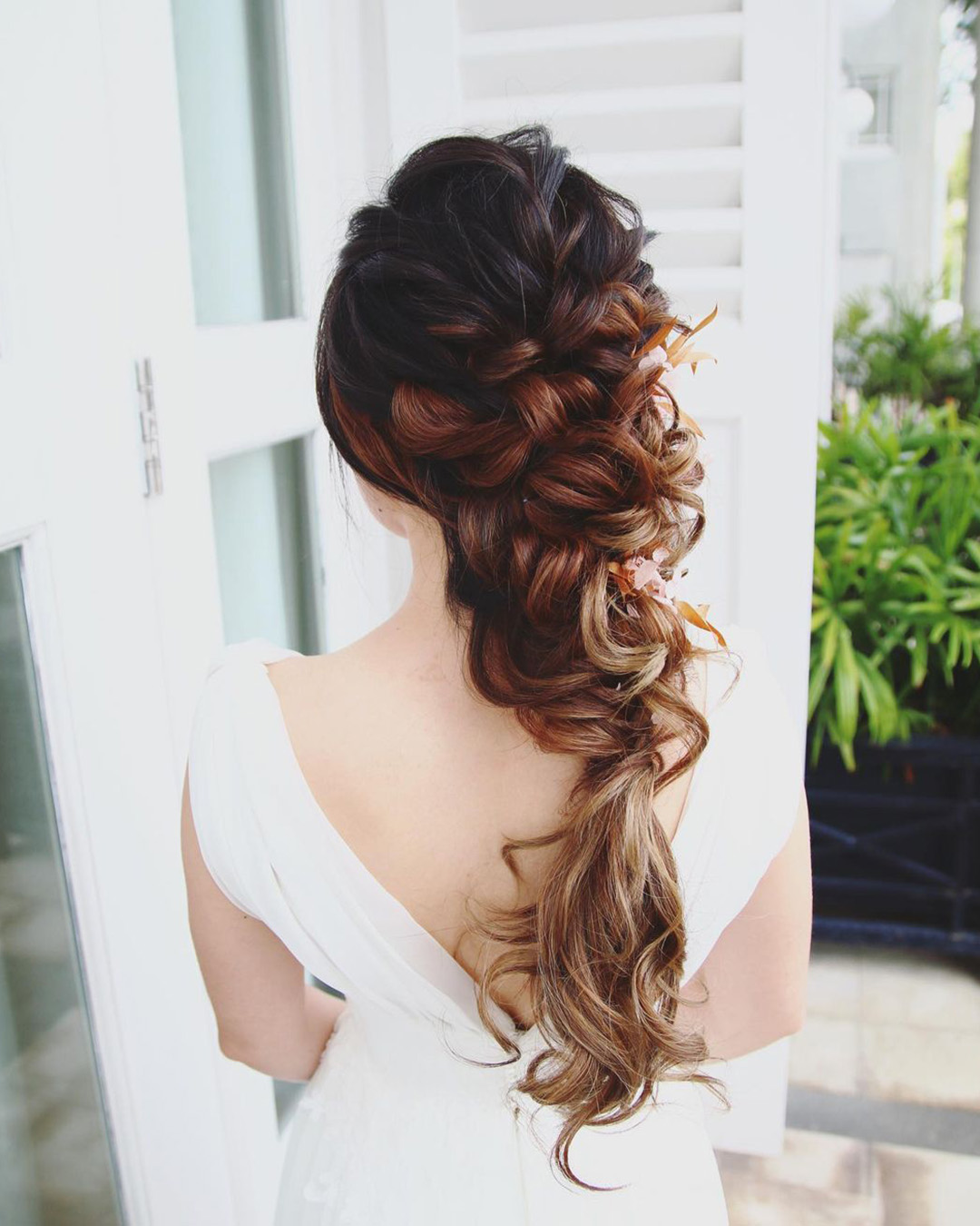 natural wedding hairstyles cascading long braid christinechiamakeup