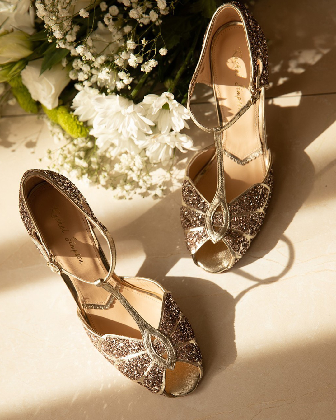 rose gold shoes for wedding low heels sparkle rachelsimpson
