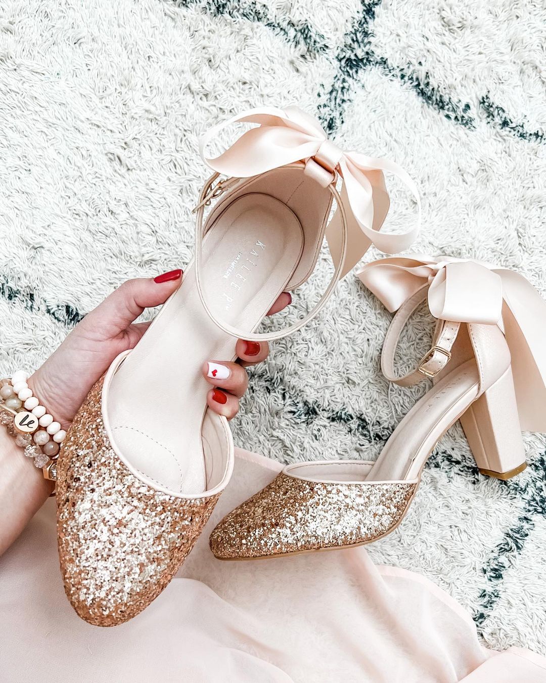rose gold wedding shoes block heel