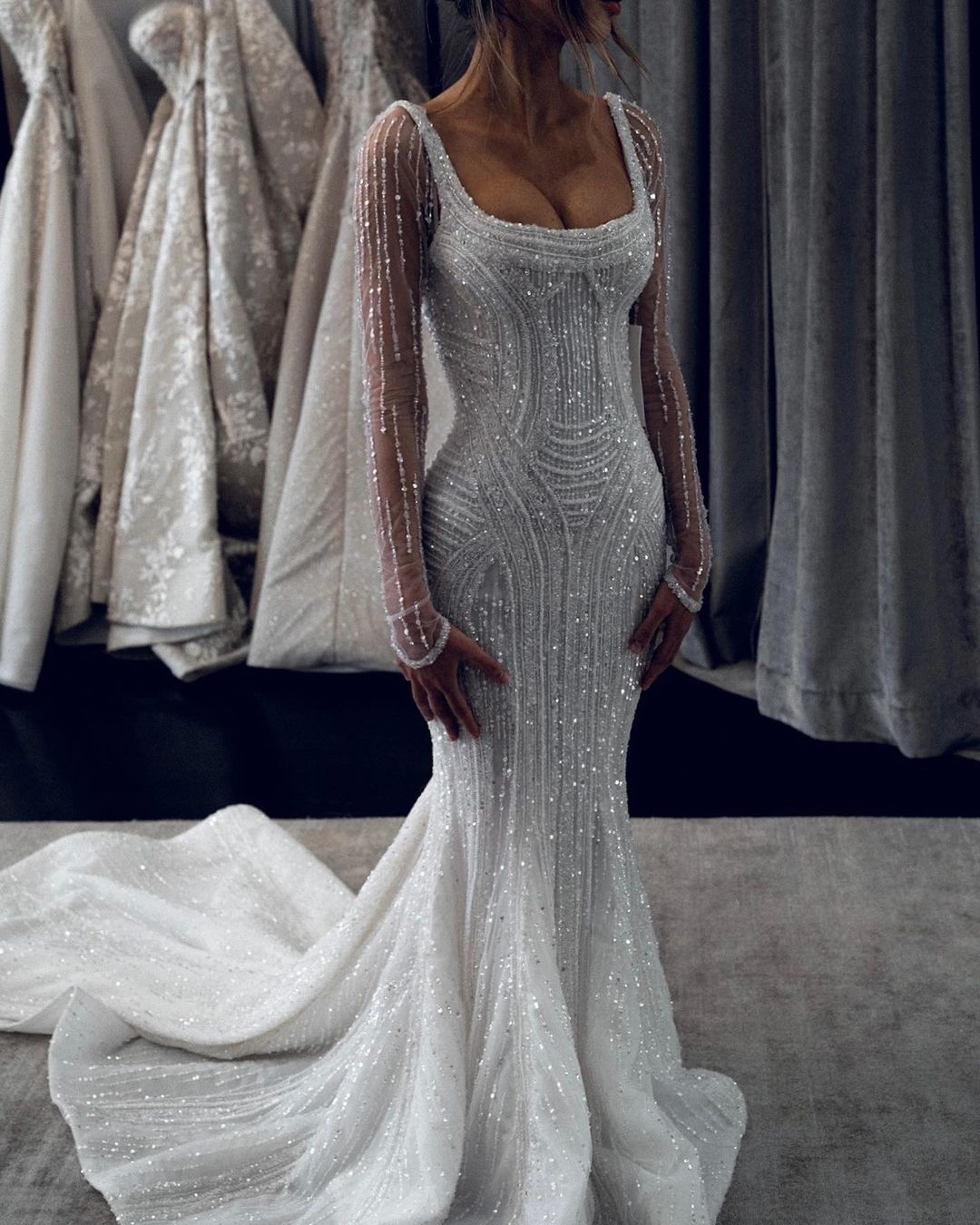 sexy best wedding dresses with long sleeves sequins leahdagloria