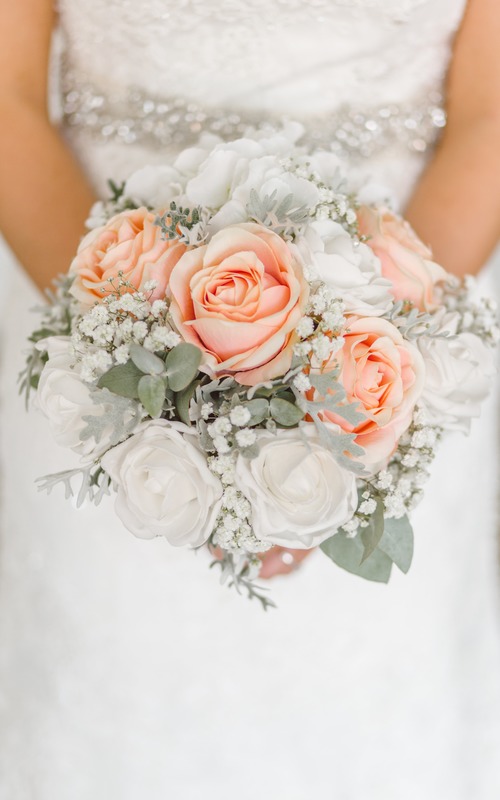 Ivory pearl celery wedding bouquet of buttons