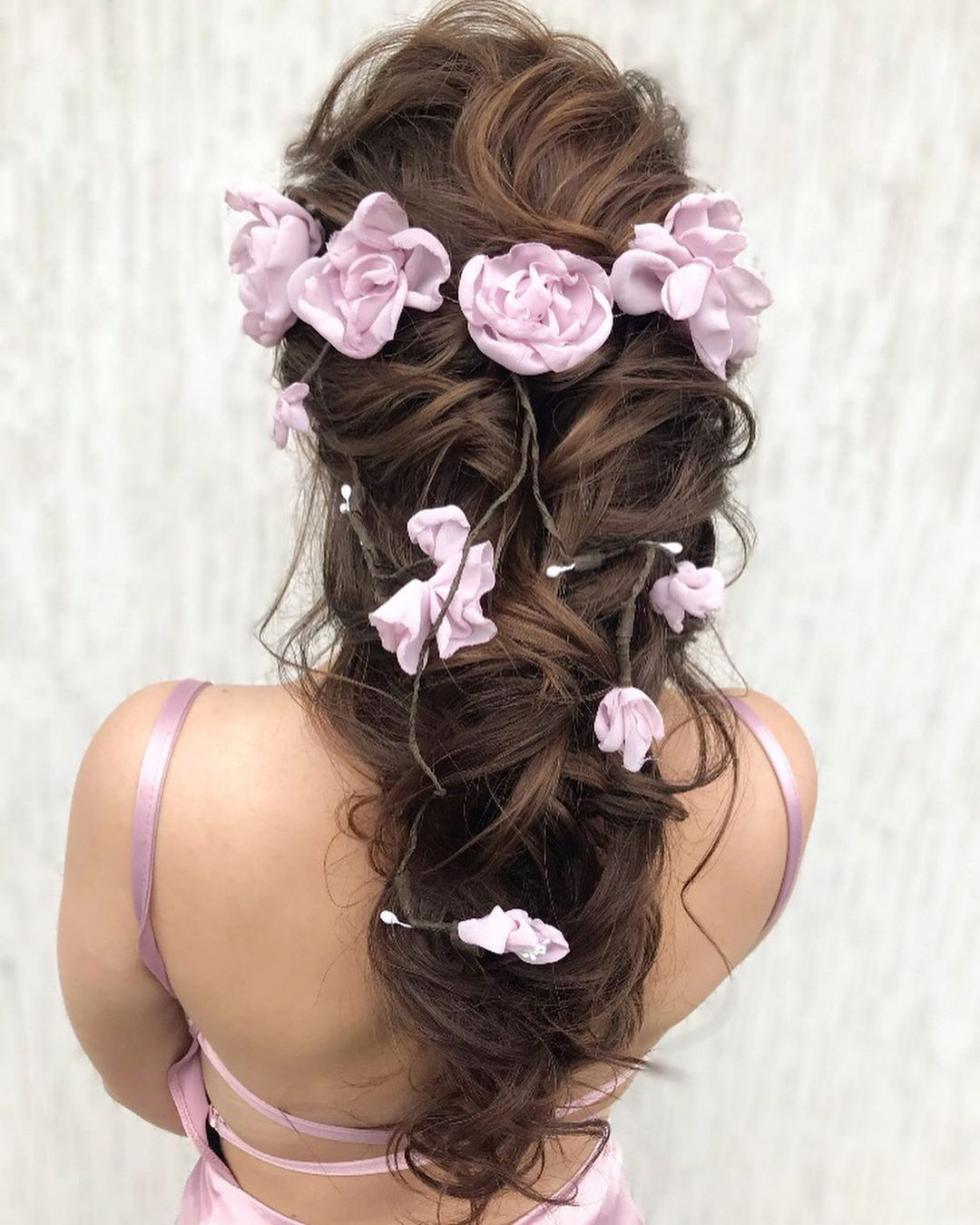 wedding hairstyles headband with flowers long cascading braid julia_alesionok