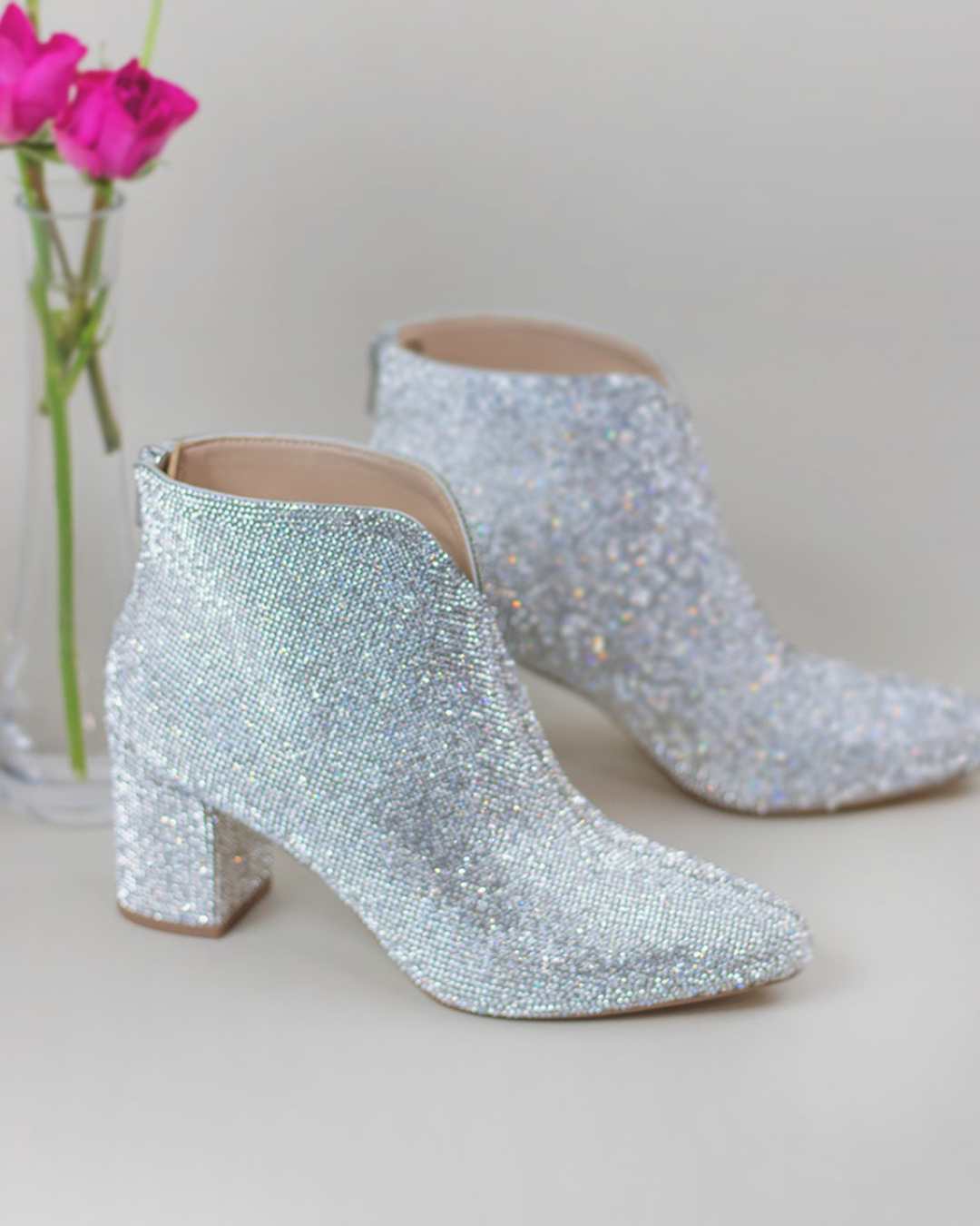 wedding shoes low heel boots sparkles silver katewhitcomb