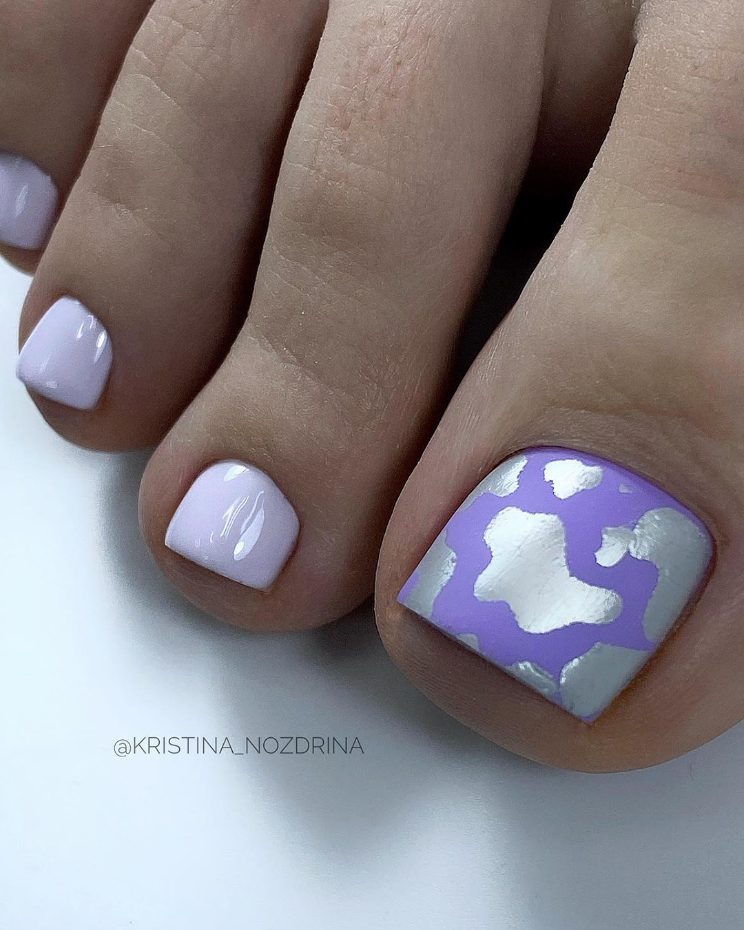 wedding toe nails lilac tones with silver foil kristina_nozdrina