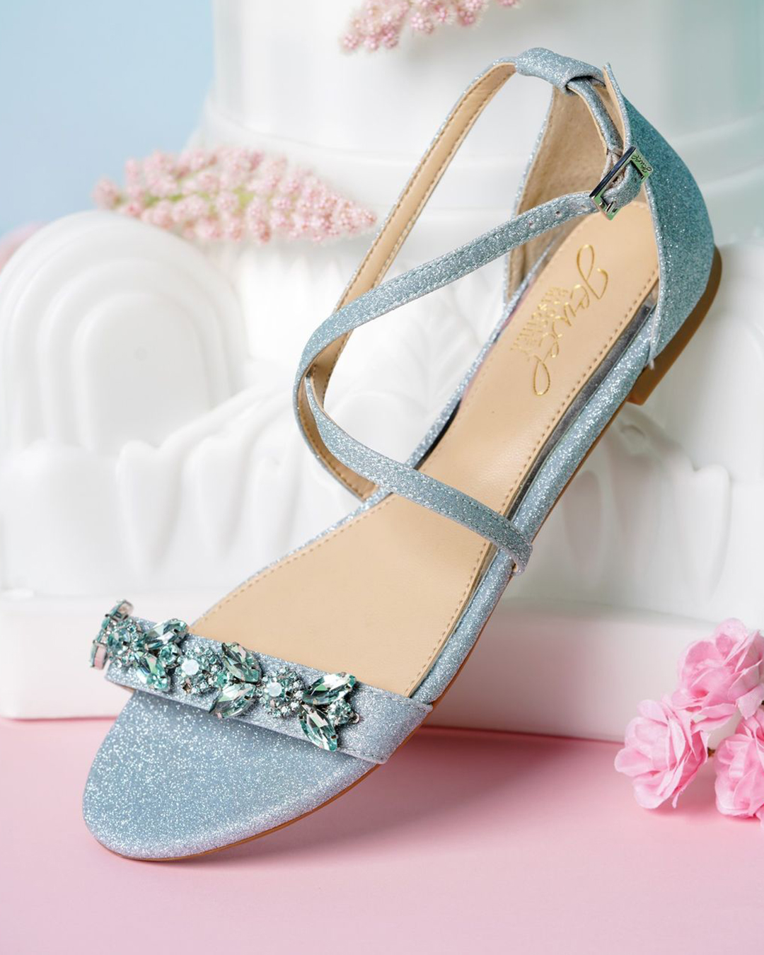 badgley mischka bridal shoes sandals sequins blue
