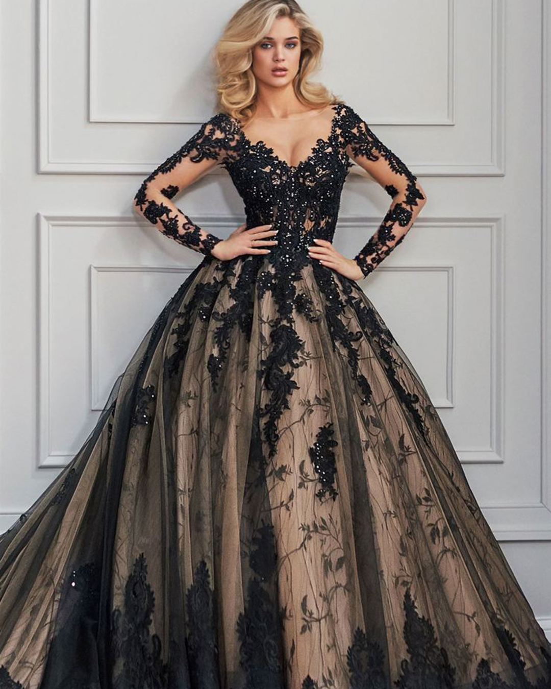 black wedding dresses with illusion sleeves lace ball gown martinthornbur