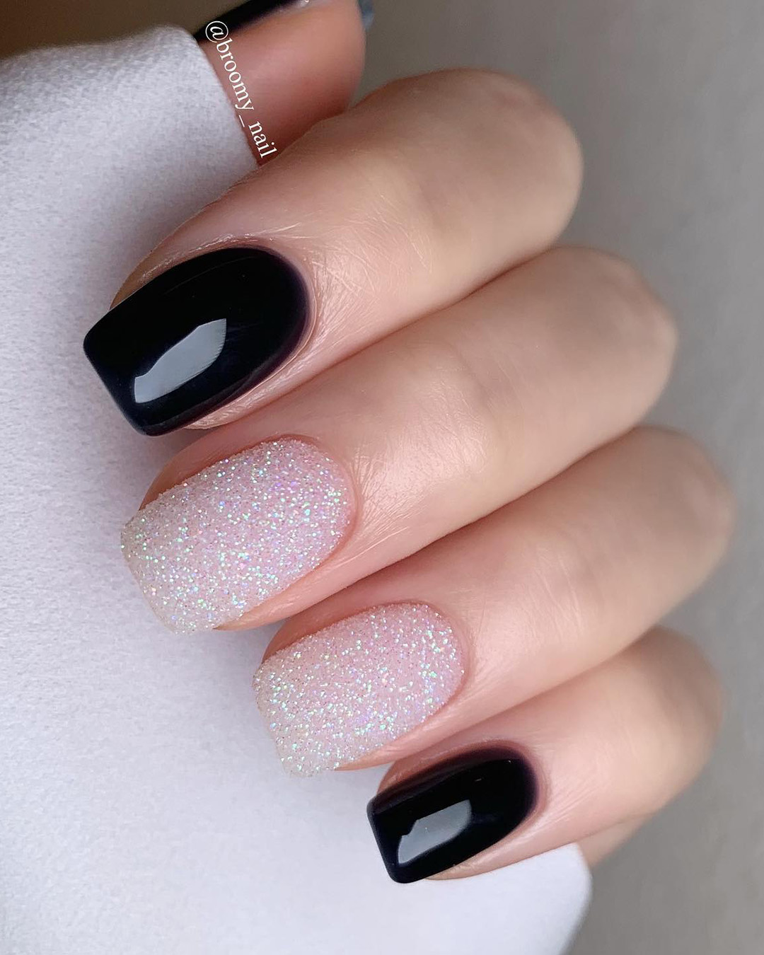 black wedding nails with gloss powder broomy_nail