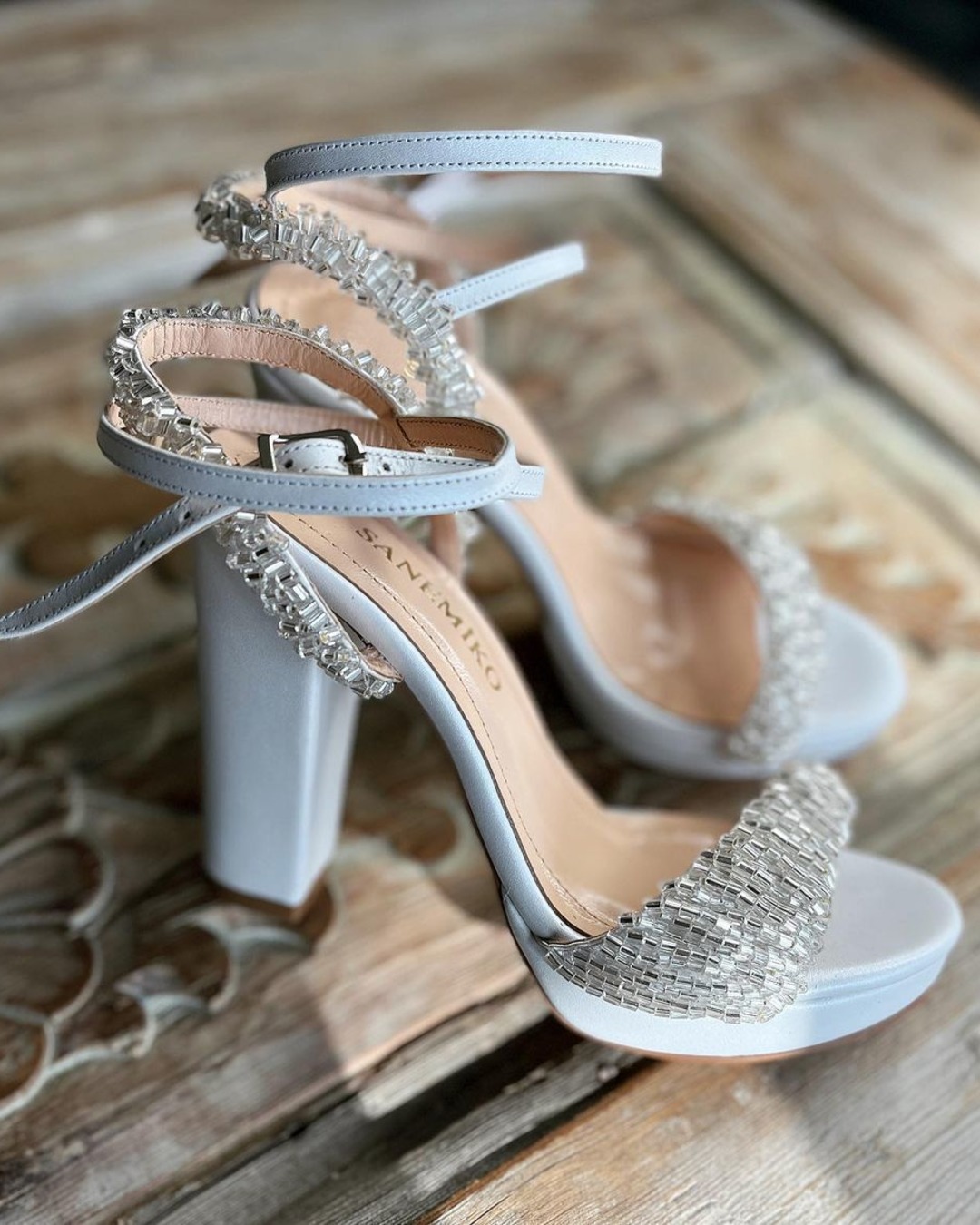blue wedding shoes block heels