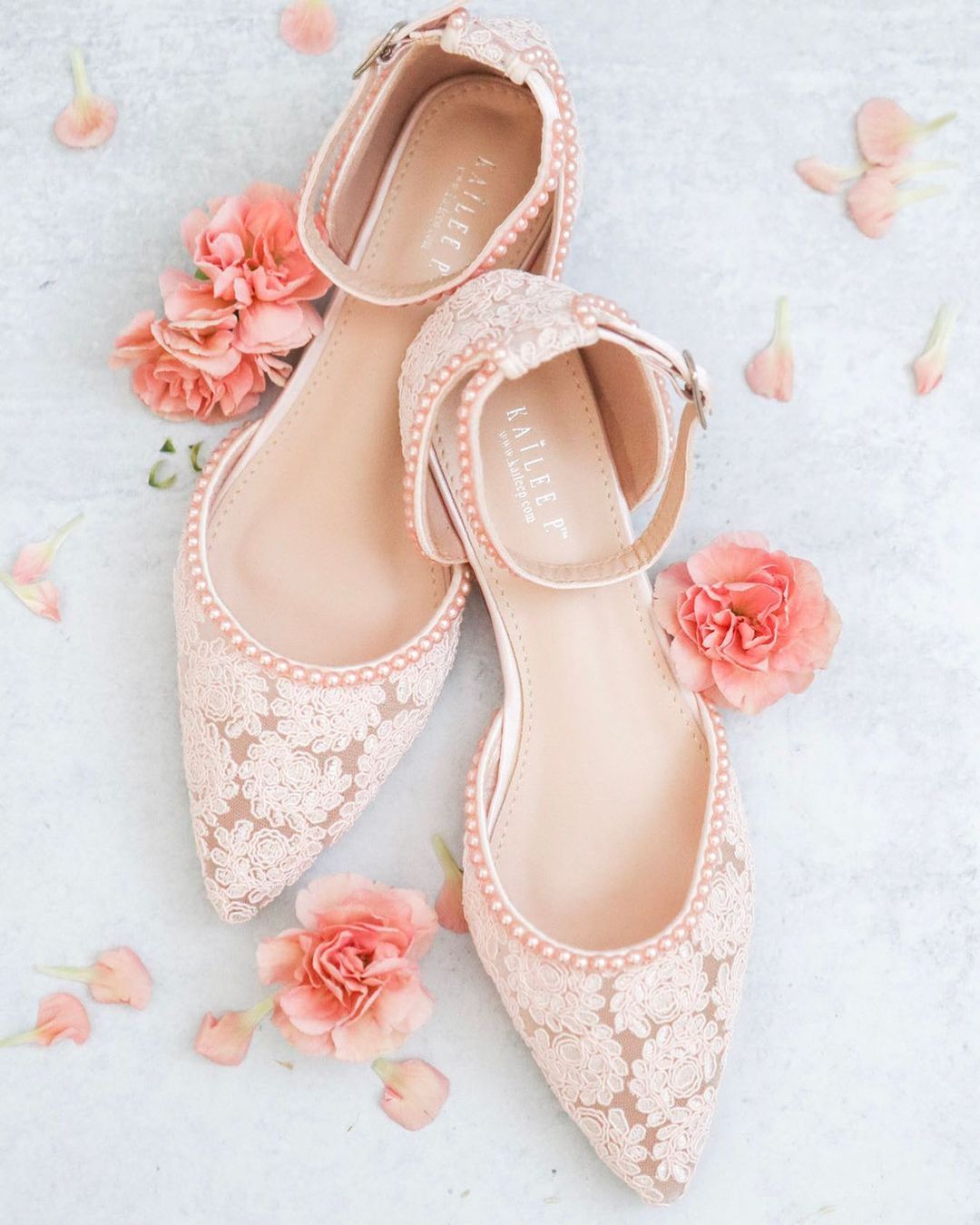 blush wedding shoes lace