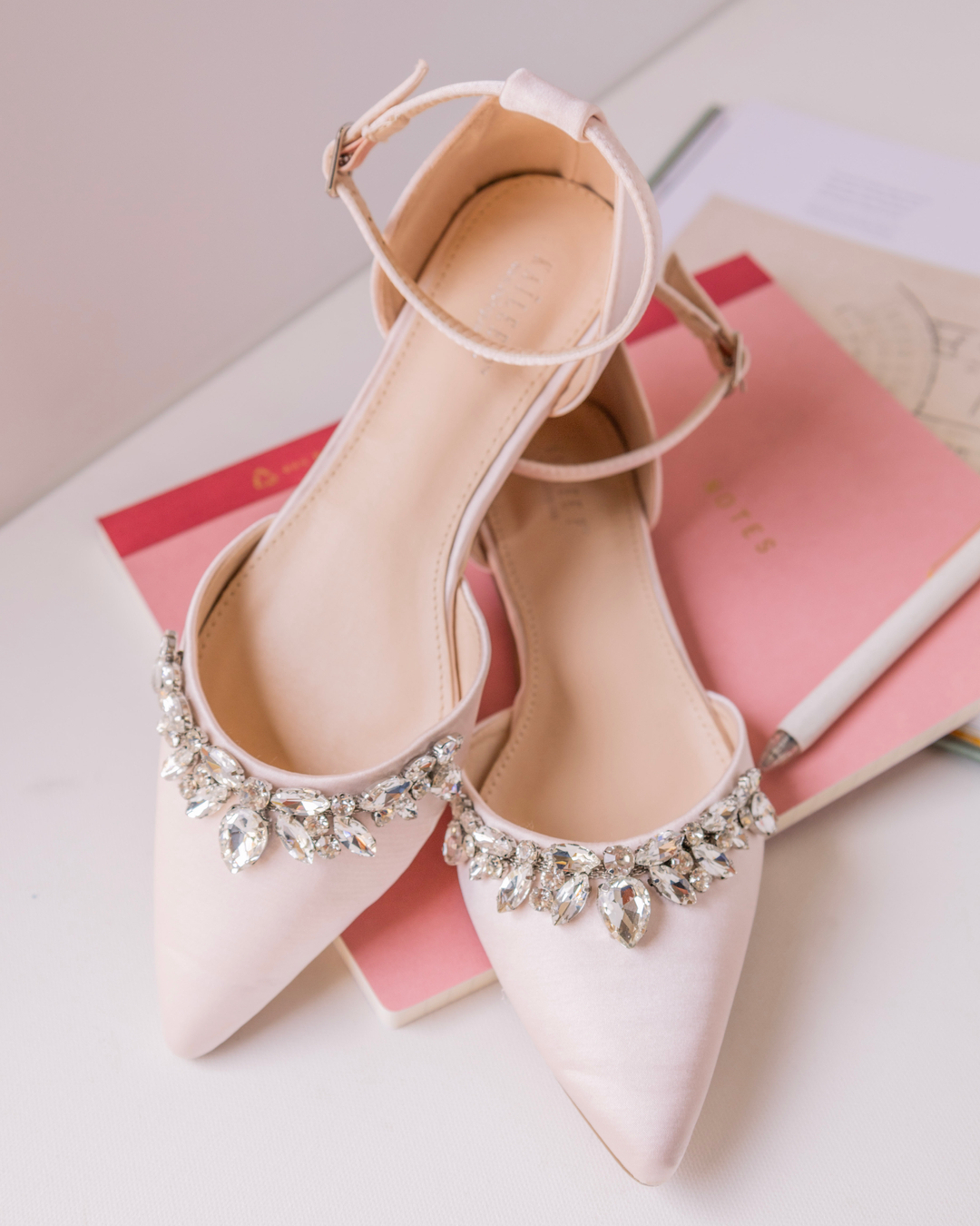blush wedding shoes low heel