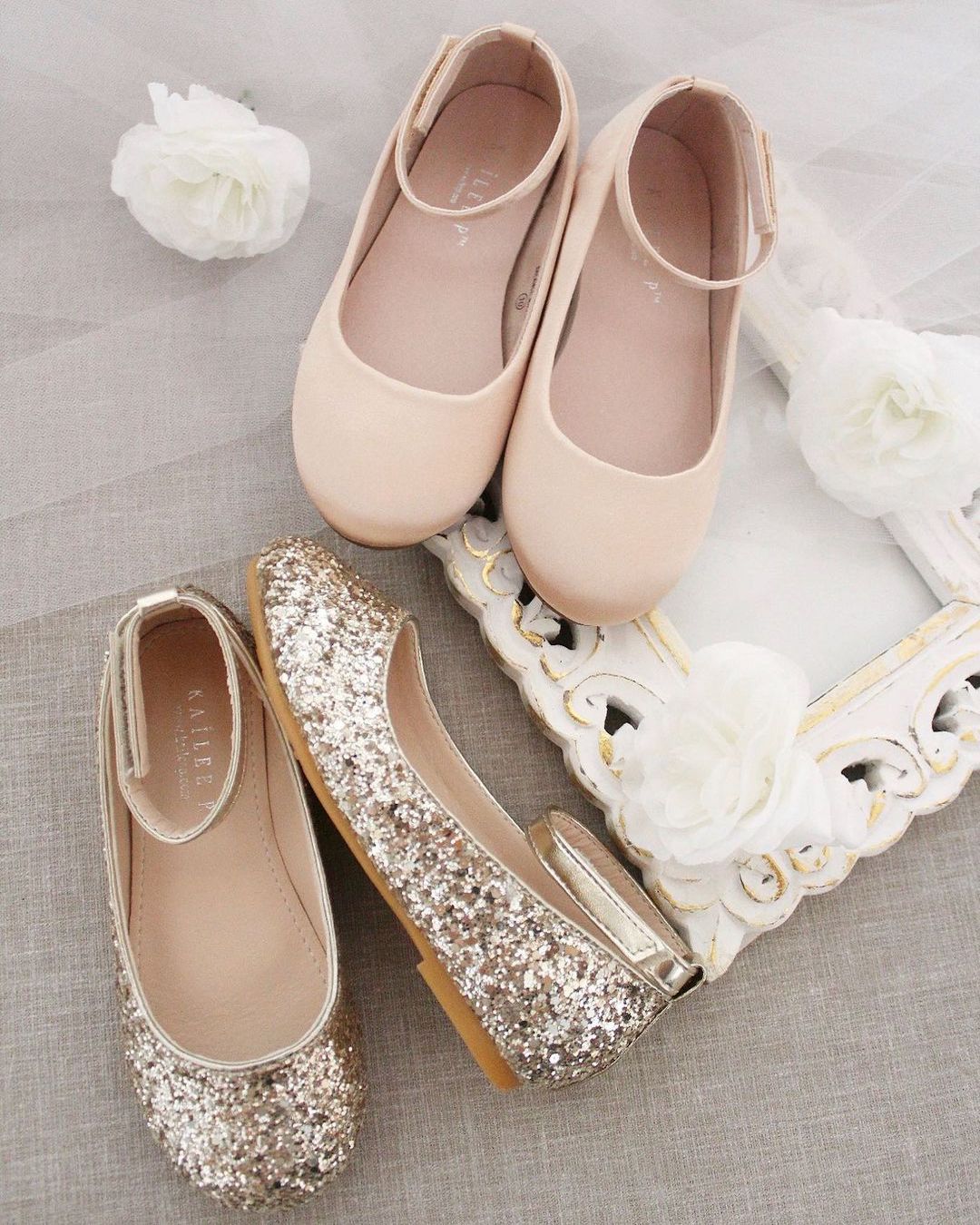 champagne wedding shoes flower girl