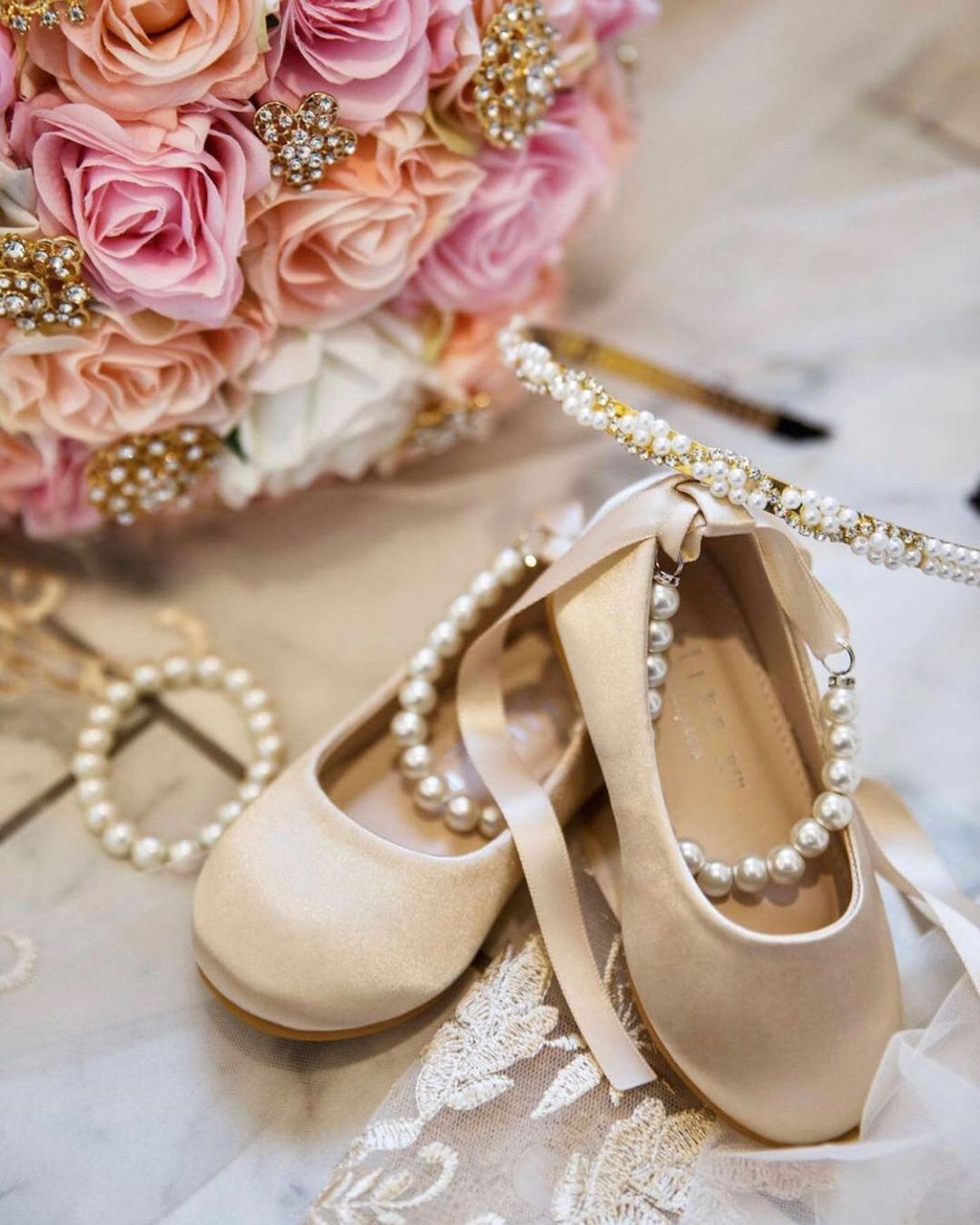 champagne wedding shoes flower girl