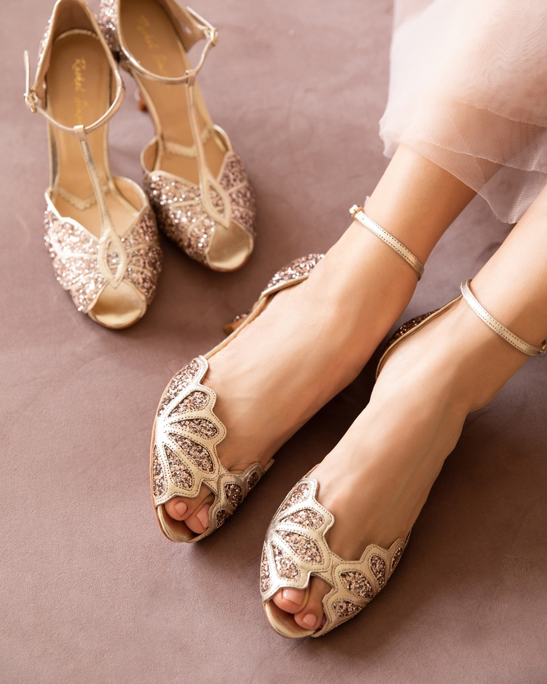 champagne wedding shoes sparkle