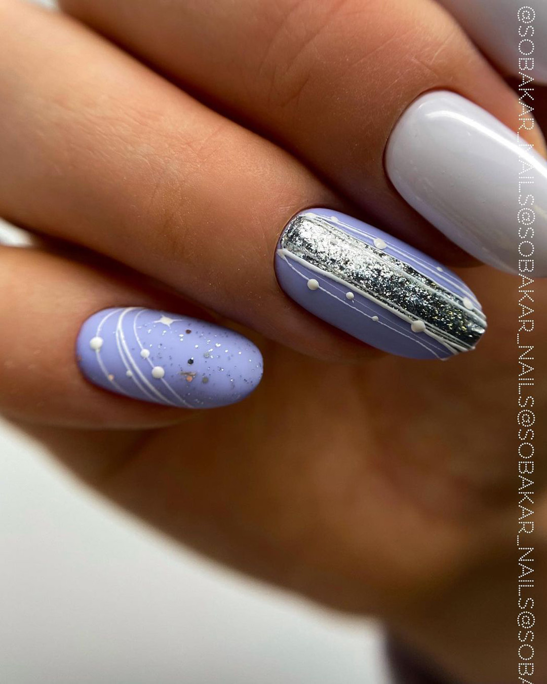 classy wedding nails blue silver glitter with white sobakar_nails