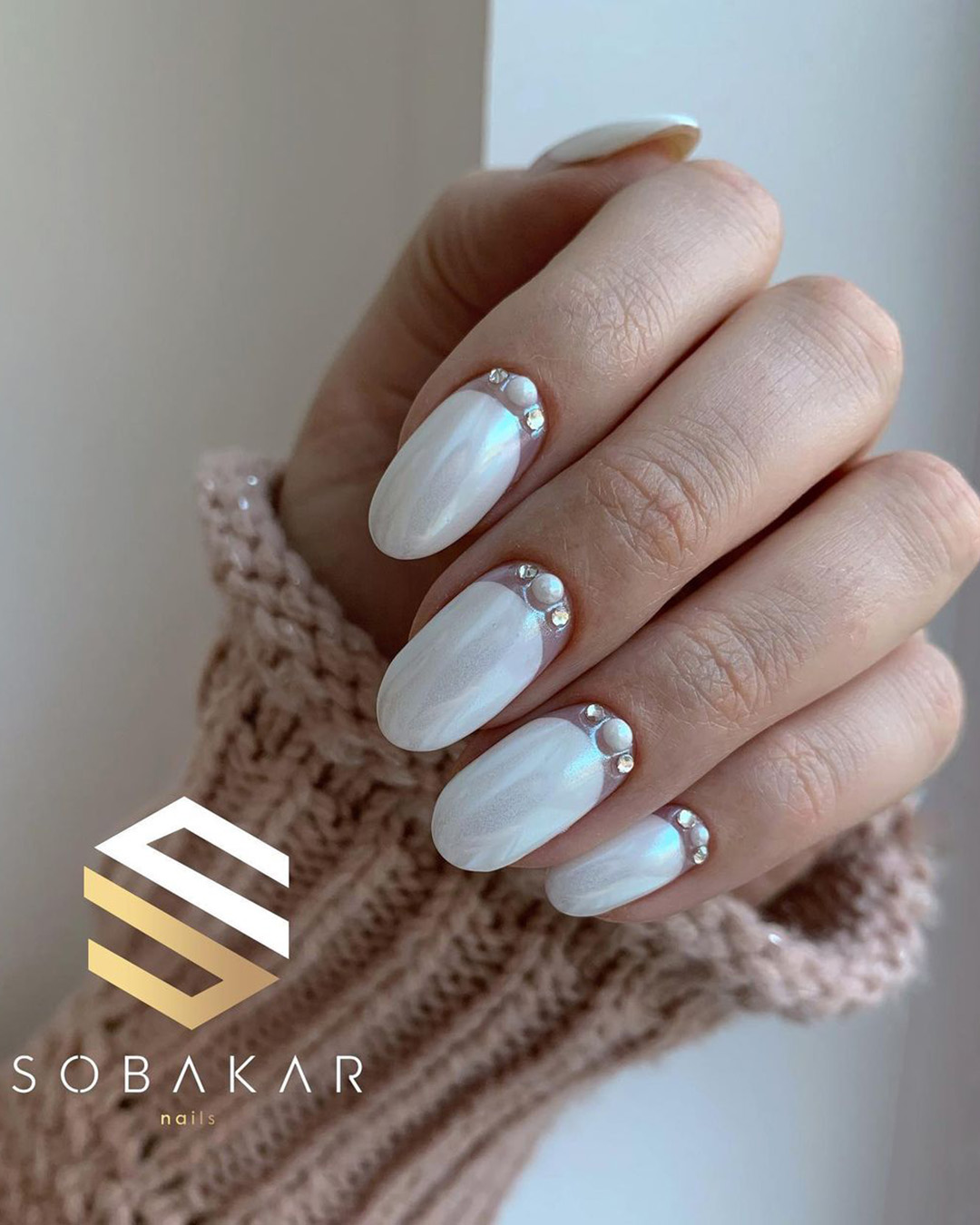 classy wedding nails simple white with pearls sobakar_nails