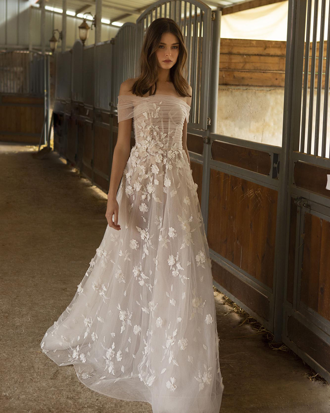 country style wedding dresses a line off the shoulder barn bertta