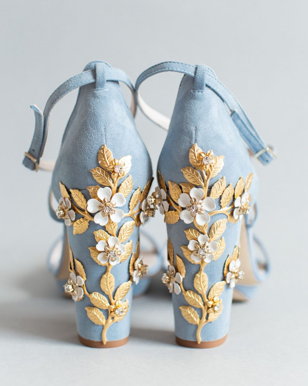 designer wedding shoes blue with gold floral harrietwildeshoes