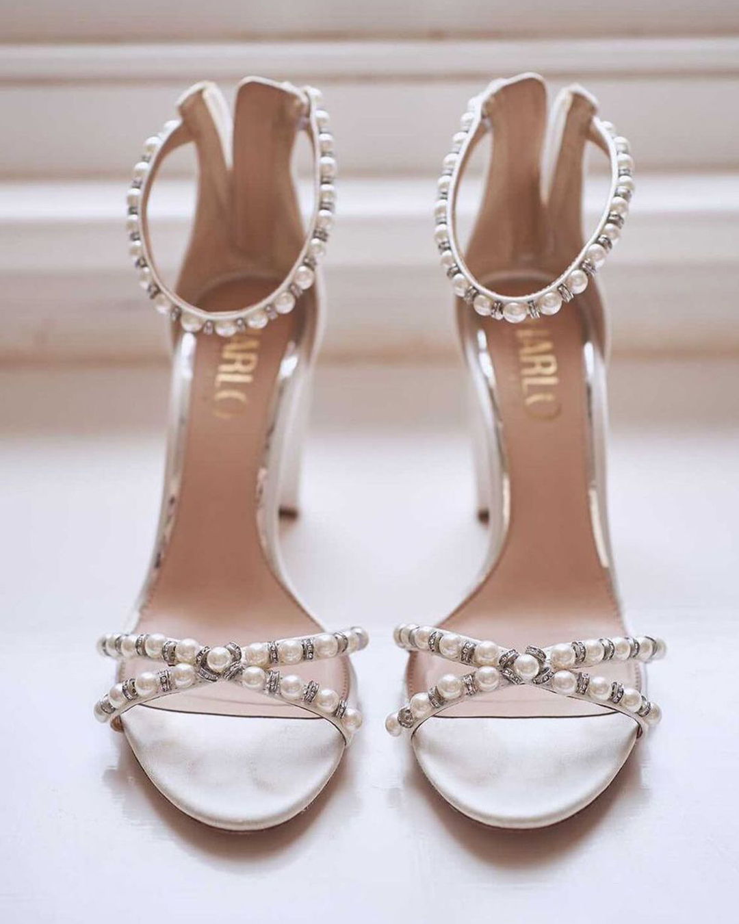 designer wedding shoes with heels pearls harloau
