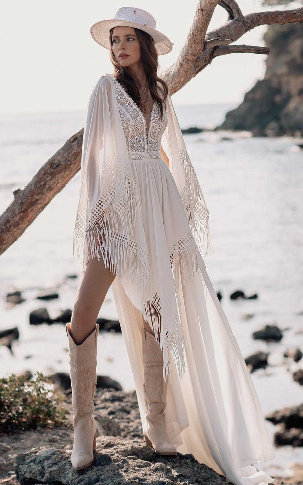 wedding dress with cowboy boots