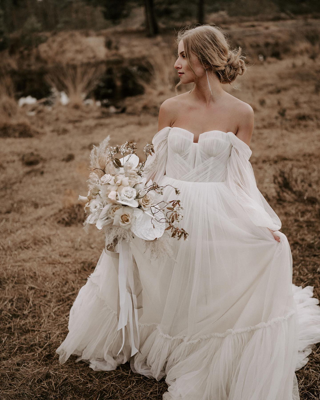 fall wedding dresses off the shoulder with long sleeves brigittefoysi