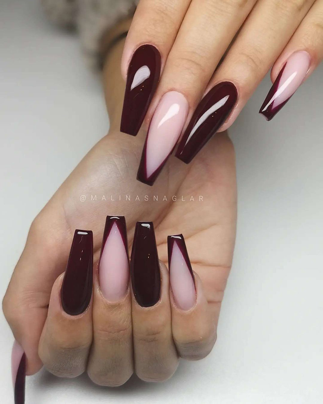 fall wedding nails acrylic long dark burgundy malinasnaglar