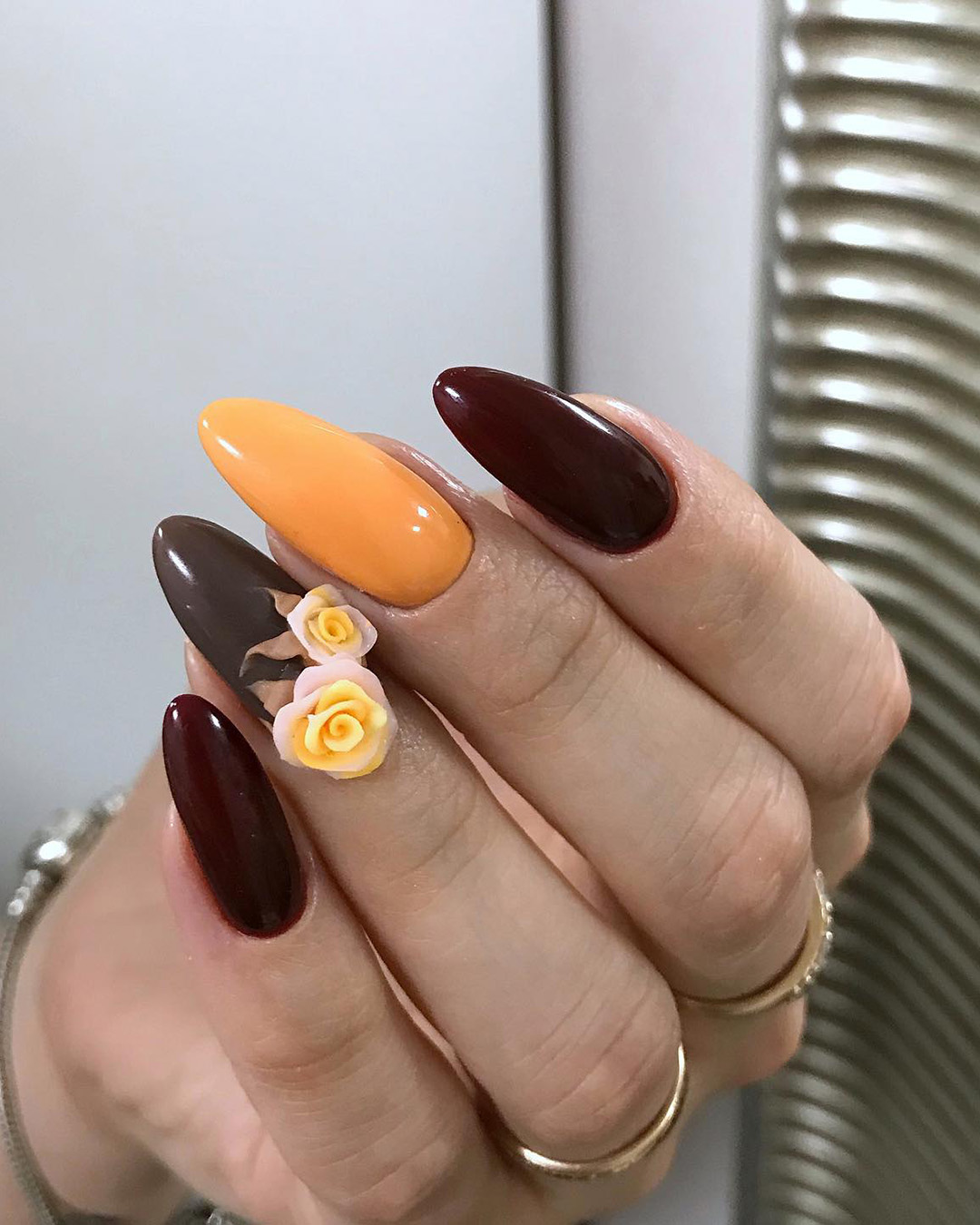 fall wedding nails long with acrylic flowers dizi_nail